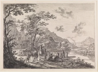 Landscape with Waiting Travellers and Ferry at the Bank of the Tiber