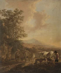 Shepherd with an Oxcart in an Italianate Landscape