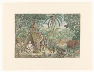 Adam and Eve in a Utopian Village Scene