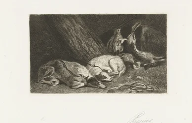 Two Dogs Resting by the Hunting Spoils