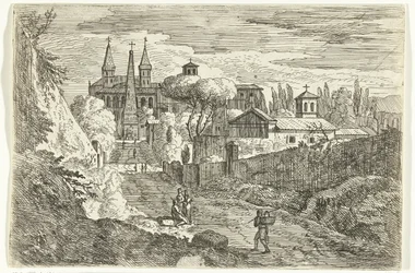 Italianate Landscape with Travelers by City Walls