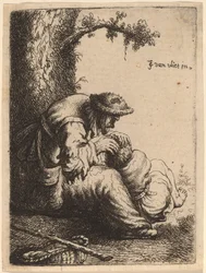 Beggar Woman Fleaing a Boy
