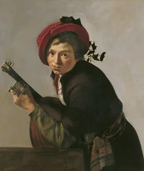 Young Man Playing a Theorbo