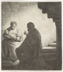 Family Sitting by a Spiral Staircase
