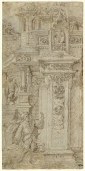 Two Kings and a Woman Leaving an Elaborate Palace