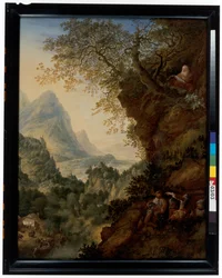 A Rhineland Landscape with a Hermit and Soldiers