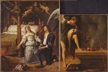 Tobias and Sarah with the Archangel Raphael exorcising the demon Asmodeus (restored version)