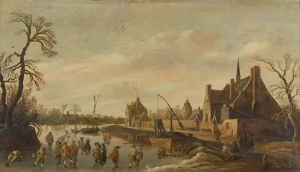 Frozen River Landscape with Skaters