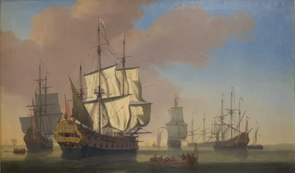 English Warships in a Roadstead in Calm Weather