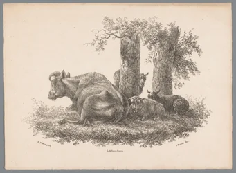 A Cow and Three Sheep (Animal Studies by J. Kobell after Paul Potter No. 1 series)