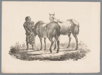 Man and Two Horses Animal Studies by J. Kobell after Paul Potter No. 1 (series title)