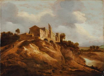A Rocky Landscape with a Fortified Castle Overlooking a River