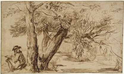 Landscape with a draughtsman at the edge of the forest