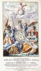Allegorical title-page, from El Grande Nuevo Aumentado Atlas de la Mar