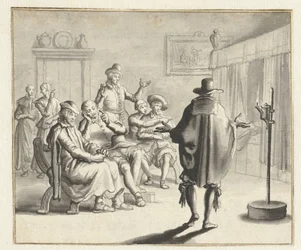 Group of people in front of a box bed in which it is haunted