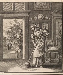Woman Sweeping the Floor of a House