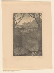 View of Garden with Shrubs and Sunflowers
