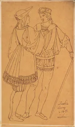 Treasury. Two Standing Men in Italian Costumes from the 14th Century