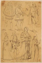 Skarbczyk. Seven Men and Women in Italian Costumes from the 13th, 14th, and 15th Centuries