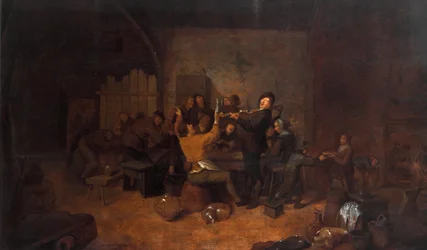 Farmers in an inn A joyful Dutch company drinking and singing in a tavern