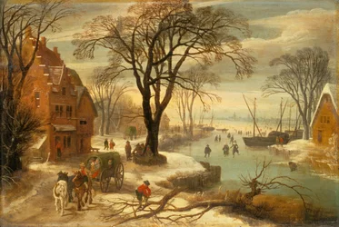 A Winter Landscape with Townsfolk on the Ice