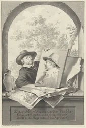 Man with a Portfolio of Drawings and a Portrait of Jan van Goyen