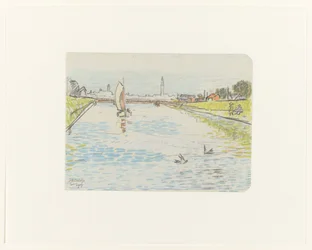 View of a Canal with a Sailing Ship