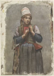 Standing Girl in Traditional Costume with Skates