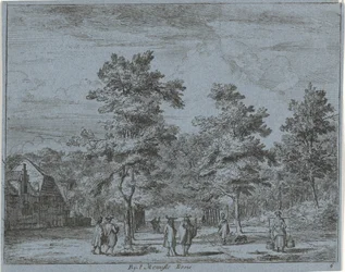 Walking Figures on a Tree-Lined Avenue