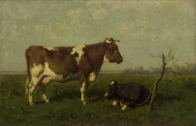 A Cow with her Calf in a Meadow