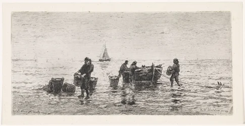 Fishermen Emptying a Sloop on the Beach