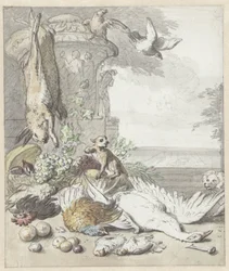 Dead Game, a Monkey, a Dog, and Some Birds