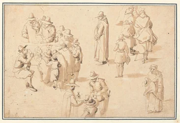 A Fountain at Spa with Studies of Elegant Figures Taking the Waters and of Two Monks and a Priest