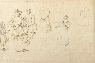 Five Figures Seen from Behind, and Another Figure
