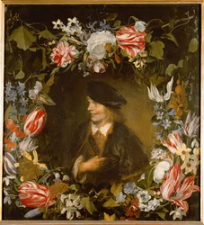 Portrait of a Young Man Surrounded by Flowers