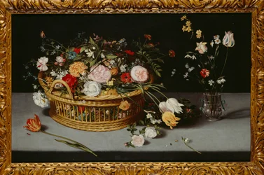 Still Life with Basket and Vase of Flowers