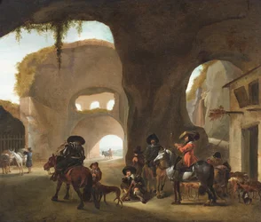 Horsemen in a ruined arena