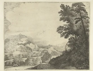Landscape with Sheep on Hill and Trees