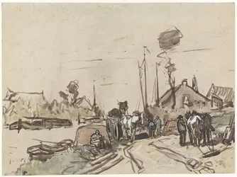 Unloading Carts by a Canal