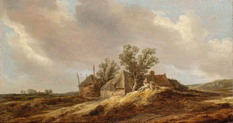 An Extensive Dune Landscape with Peasants Resting in Front of a Farm House