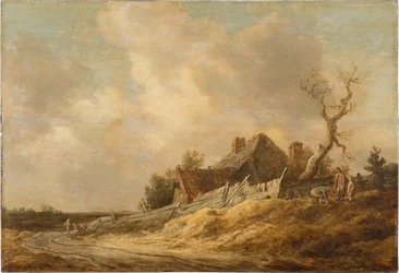 Dirt Road with Farmhouse and Board Fence