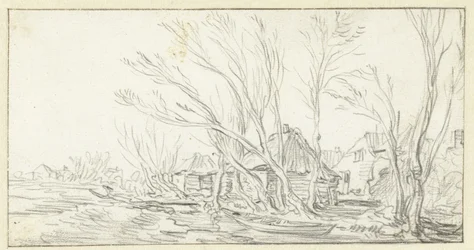 Landscape with Crooked Bare Trees in Front of Farms