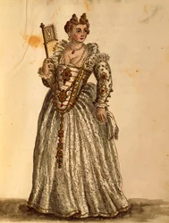 Gentlewoman in evening dress, from illustrated book of costumes