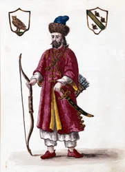 Marco Polo. Watercolour drawing and ink from the manuscript 