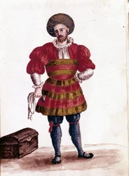 Merchant of Venice in the 15th century. Watercolour drawing and ink from the manuscript 