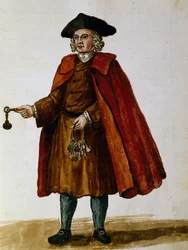 Sellers of keys to private boxes for theatrical performances, watercolor by Giovanni Grevembroch