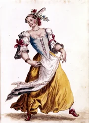 Venetian Dancing. Watercolour Drawing and Ink from the Manuscript 