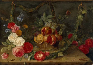 Decorative Still-Life Composition with a Basket of Fruit