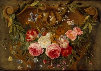 Decorative Still-Life Composition with a Garland of Flowers