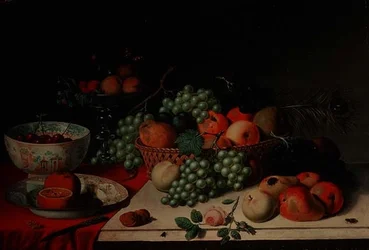 A Basket of Grapes and Apples